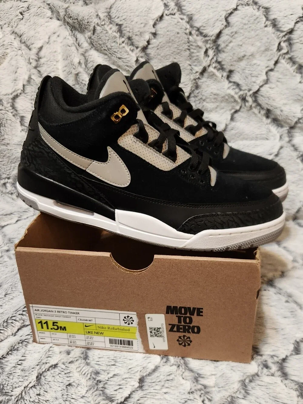 Air Jordan 3 Retro Black and Metallic Silver Sneakers